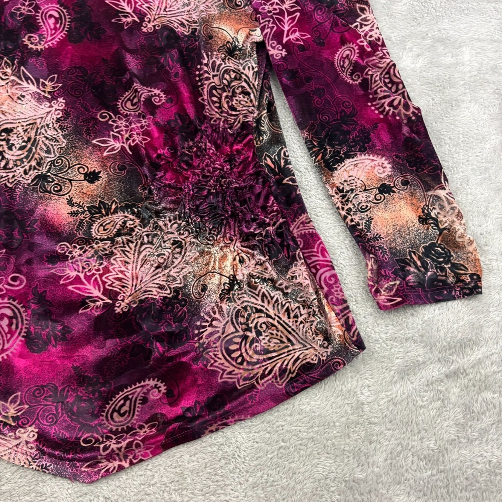 VTG Only Nine Womens Ruched Velvet Burnout Blouse PL Multicolor‎ Y2K Whimsigoth - Picture 6 of 15